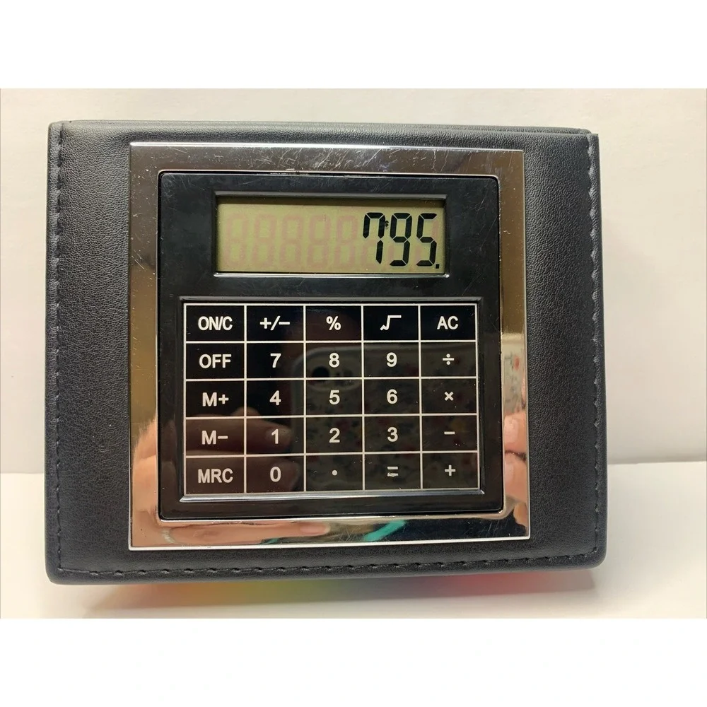 Faux Leather‎ Sticky Note And Flag Organizer With a Built-in Calculator Works